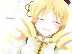 Rule 34 | 10s, 1girl, blonde hair, drill hair, english text, female focus, hat, magical girl, mahou shoujo madoka magica, mahou shoujo madoka magica (anime), open mouth, revanche, solo, tears, tomoe mami, twintails, white background