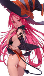 Rule 34 | 1girl, absurdres, alternate costume, artist request, ass, breasts, cleo (king&#039;s raid), come hither, demon girl, demon tail, demon wings, detached sleeves, from behind, hat, highleg, highleg leotard, highres, king&#039;s raid, leotard, long hair, looking at viewer, medium breasts, naughty face, pink hair, red eyes, shiny skin, sideboob, smile, solo, tail, very long hair, wings