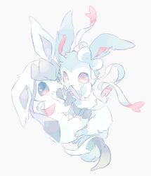 Rule 34 | absurdres, bad id, bad twitter id, black eyes, character request, commentary request, creatures (company), fang, fang out, game freak, gen 4 pokemon, gen 6 pokemon, glaceon, grey background, hideko (l33l3b), highres, interlocked fingers, nintendo, no humans, pale color, pink eyes, pokemon, pokemon (creature), simple background, sylveon