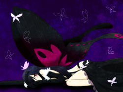 Rule 34 | 10s, 1girl, accel world, black hair, bug, butterfly, butterfly wings, elbow gloves, gloves, hairband, insect, insect wings, kuroyukihime, long hair, red eyes, wings