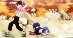 Rule 34 | 1boy, 1girl, animated, animated gif, bandages, black hair, blue hair, boots, couple, fairy tail, forced, gray fullbuster, high heel boots, high heels, juvia lockser, lowres, running, thigh boots, thighhighs