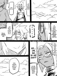 Rule 34 | ..., 2girls, comic, elf, english text, glasses, greyscale, hard-translated, jin (mugenjin), monochrome, multiple girls, orc, original, pointy ears, smile, sweatdrop, third-party edit, translated