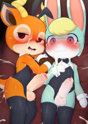 Rule 34 | 2boys, absurdres, animal crossing, animal ears, animal nose, arm at side, bar censor, beau (animal crossing), black bow, black bowtie, black eyes, black legwear, black leotard, blonde hair, blue eyes, blue fur, blush, body fur, bow, bowtie, censored, closed mouth, clothing aside, crossdressing, cum, cum in mouth, cum on penis, deer boy, deer ears, deer tail, detached collar, embarrassed, erection, facial, fake animal ears, foreskin, furry, furry male, half-closed eyes, hand on own chest, highres, horns, leotard, leotard aside, lying, male focus, multiple boys, nintendo, on back, on side, open mouth, orange fur, penis, phimosis, playboy bunny, rabbit ears, saliva, sasha (animal crossing), strapless, strapless leotard, sweat, tail, tearing up, testicles, thighhighs, thighs, trap, wavy mouth, wide-eyed, wrist cuffs, yaoi, yousan (pixiv540898)
