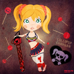 Rule 34 | 10s, 1girl, 2012, belt, blonde hair, blood, blood on clothes, blush stickers, breasts, candy, chainsaw, cheerleader, chibi, cleavage, clothes writing, copyright name, crop top, crossed legs, dated, food, grasshopper manufacture, green eyes, jonathan barret, juliet starling, large breasts, leg warmers, lips, lollipop, lollipop chainsaw, long hair, looking at viewer, midriff, miniskirt, pikou, scrunchie, shoes, skirt, sneakers, solo, standing, thighhighs, thighs, twintails, watch, watermark, white thighhighs, wristband, wristwatch