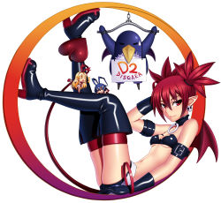 Rule 34 | 1boy, 2girls, ^ ^, amase (yagami666), bad id, bad pixiv id, bat wings, black gloves, blonde hair, blue hair, boots, breasts, choker, closed eyes, demon girl, demon tail, disgaea, disgaea d2, earrings, etna (disgaea), flonne, flonne (fallen angel), gloves, hair ribbon, jewelry, laharl, midriff, multiple girls, navel, nippon ichi, pointy ears, prinny, red eyes, red hair, ribbon, short hair, simple background, skull, small breasts, smile, tail, thigh boots, thighhighs, twintails, underboob, white background, wings