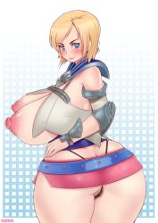 Rule 34 | 00s, 1girl, ashelia b&#039;nargin dalmasca, ass, between labia, blonde hair, blue eyes, blush, breasts, breasts out, butt crack, cleft of venus, deeezel, female pubic hair, final fantasy, final fantasy xii, from behind, g-string, huge ass, huge breasts, looking at viewer, looking back, microskirt, nipples, plump, pubic hair, puffy nipples, short hair, skirt, solo, thick thighs, thighs, thong, wedgie, wide hips