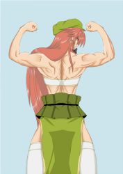 Rule 34 | 1girl, back, bad id, bad pixiv id, braid, earrings, flexing, grappler baki, hat, hong meiling, jewelry, long hair, looking back, muscular, muscular female, no shirt, parody, red eyes, red hair, solo, thighhighs, touhou, versapro, very long hair, white thighhighs
