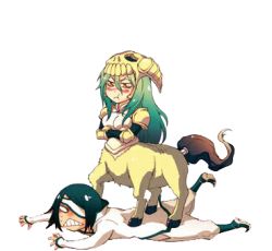Rule 34 | 00s, angry, arrancar, artist request, bleach, centaur, crossed arms, eyepatch, green hair, hollow (bleach), hooves, lowres, monster girl, nelliel tu odelschwanck, nnoitra gilga, number tattoo, resurreccion, tail, tattoo, taur, transparent, transparent background