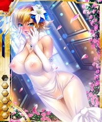 Rule 34 | 00s, 1girl, bare shoulders, blonde hair, blue eyes, blush, breasts, card (medium), card (red-ur), card (ur), cleavage, covered erect nipples, dress, earrings, elbow gloves, flower, gloves, hair flower, hair ornament, igawa sakura, jewelry, kagami hirotaka, large breasts, lilith-soft, looking at viewer, necklace, nipples, open mouth, orange hair, pussy juice, see-through, short hair, smile, solo, standing, taimanin (series), taimanin asagi, taimanin asagi battle arena all card gallery, taimanin asagi kessen arena, tears, tongue, tongue out, wedding dress, white gloves