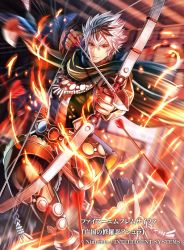 Rule 34 | 1boy, arrow (projectile), black hair, bow (weapon), company name, drawing bow, fire, fire emblem, fire emblem cipher, fire emblem fates, haru (toyst), holding bow (weapon), male focus, multicolored hair, nintendo, official art, orange eyes, shura (fire emblem), solo, teeth, two-tone hair, weapon, white hair
