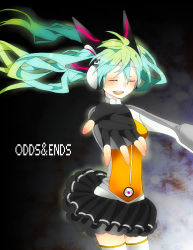 Rule 34 | 1girl, aqua hair, bad id, bad pixiv id, closed eyes, fingerless gloves, gloves, hatsune miku, highres, kawai rou, long hair, odds &amp; ends (vocaloid), open mouth, outstretched arms, project diva (series), project diva f, smile, solo, spread arms, thighhighs, twintails, very long hair, vocaloid, zettai ryouiki