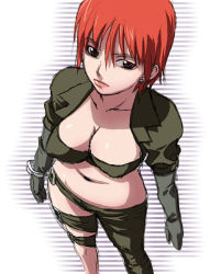 Rule 34 | 1girl, bandeau, breasts, brown eyes, capcom, cleavage, large breasts, red hair, sharon (street fighter), short hair, solo, street fighter, street fighter ex (series), tetrodotoxin