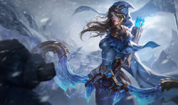Rule 34 | 1girl, armor, ashe (league of legends), blizzard, blonde hair, blue eyes, bow (weapon), breasts, c home, cape, chinese commentary, cowboy shot, flag, forehead, fur trim, gem, gloves, highres, holding, holding bow (weapon), holding weapon, hood, hood up, league of legends, league of legends: wild rift, long hair, nostrils, official art, outdoors, quiver, realistic, red lips, shoulder armor, sideboob, solo, sparkle, weapon, wild rift, wing bow