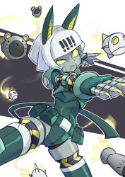 Rule 34 | 1girl, android, belt pouch, cat girl, claws, gazacy (dai), highres, missile, pouch, robo-fortune, robot, short hair, skullgirls, solo, white hair, yellow eyes