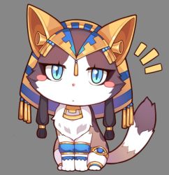 Rule 34 | animal focus, animalization, blue eyes, blush stickers, cat, chibi, commentary, fate (series), full body, grey background, jewelry, looking at viewer, no humans, ozymandias (fate), simple background, tsubasa tsubasa