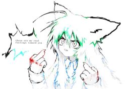 Rule 34 | angry, animal ears, animal hands, auksechan, blood, blood on hands, claws, english text, middle finger, original, sketch, white background