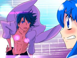 Rule 34 | 10s, 1boy, 1girl, blue eyes, blue hair, dress, eyelashes, happinesscharge precure!, happy, highres, kill la kill, long hair, matching hair/eyes, precure, shirayuki hime, smile