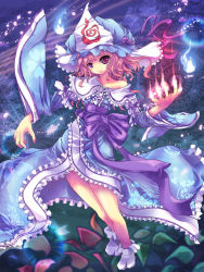 Rule 34 | 1girl, bow, female focus, ghost, hat, japanese clothes, ms06s, petals, pink eyes, pink hair, saigyouji yuyuko, solo, touhou