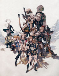 Rule 34 | 10s, 4boys, 4girls, animal ears, armor, axe, blonde hair, boots, bow, braid, brown eyes, brown hair, cat ears, cat girl, cat tail, colored skin, dark skin, elbow gloves, elezen, elf, final fantasy, final fantasy xiv, gloves, green skin, grey skin, hair ribbon, hat, highres, hyur, lalafell, long hair, miqo&#039;te, multiple boys, multiple girls, official art, pointy ears, polearm, ponytail, ribbon, roegadyn, scarf, short hair, sitting, smile, square enix, staff, sword, tail, thigh boots, thighhighs, twin braids, warrior of light (ff14), weapon, white hair, witch hat, wizard hat, yoshida akihiko