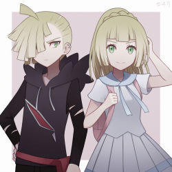 Rule 34 | 1boy, 1girl, angel31424, blonde hair, brother and sister, creatures (company), dress, game freak, gladion (pokemon), green eyes, hair over one eye, lillie (pokemon), long hair, nintendo, pokemon, pokemon sm, ponytail, siblings, spoilers, white dress