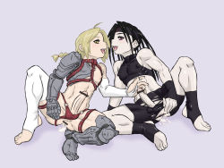 Rule 34 | 2boys, aftersex, anus, ass, barefoot, censored, cum, cum in ass, edward elric, envy (fma), erection, fullmetal alchemist, kiss, looking at viewer, male focus, multiple boys, naughty face, penis, saliva, tenzen8944, testicles, yaoi