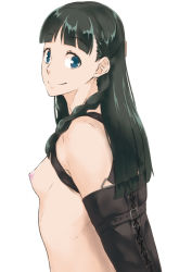 Rule 34 | 10s, 1girl, armbinder, arms behind back, bdsm, black hair, blue eyes, blunt bangs, bondage, bound, bound arms, braid, breasts, from side, h-itokuzo, long hair, looking at viewer, looking back, nipples, nude, ojou (galko), oshiete! galko-chan, side braid, simple background, small breasts, smile, solo, standing, white background