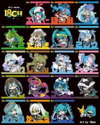 Rule 34 | 18ch, 6+girls, absurdres, beanie, blue eyes, blue hair, bug miku (project voltage), chibi, closed eyes, creatures (company), dark miku (project voltage), double bun, dragon miku (project voltage), dress, electric miku (project voltage), fairy miku (project voltage), fighting miku (project voltage), fire miku (project voltage), flower, flying miku (project voltage), game freak, gen 1 pokemon, ghost miku (project voltage), goggles, goggles on head, gradient hair, grass miku (project voltage), green hair, grey hair, ground miku (project voltage), hair bun, hair flower, hair ornament, hat, hatsune miku, highres, ice hair, ice miku (project voltage), liquid hair, multicolored hair, multiple girls, nintendo, normal miku (project voltage), pikachu, pink hair, poison miku (project voltage), pokemon, project voltage, psychic miku (project voltage), purple hair, rock miku (project voltage), smile, spiked hair, steel miku (project voltage), streaked hair, sunglasses, tiara, twintails, vocaloid, water miku (project voltage), white hair