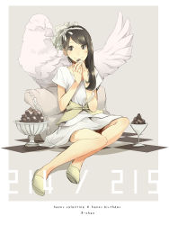 Rule 34 | 1girl, a~chan, bad id, bad pixiv id, blouse, brown eyes, brown hair, chalice, character name, chocolate, corset, cup, grey background, happy birthday, happy valentine, perfume (band), shirt, sitting, smile, solo, valentine, white shirt, yoshito