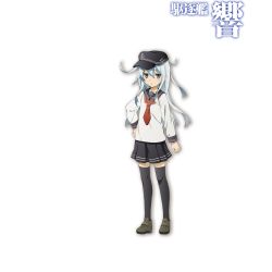 Rule 34 | 10s, 1girl, :&lt;, black skirt, character name, flat cap, full body, hat, hibiki (kancolle), highres, kantai collection, long hair, looking at viewer, neckerchief, official art, pleated skirt, school uniform, serafuku, shoes, silver hair, skirt, solo, thighhighs, transparent background