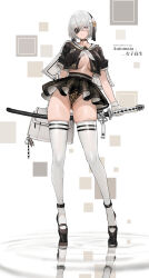 Rule 34 | 1girl, 2b (nier:automata), absurdres, animal print, artist name, blue eyes, blush, bob cut, bow, breasts, briefcase, cameltoe, choker, cleavage, curvy, dishwasher1910, english text, eyepatch, full body, gloves, groin, hair bow, hair ornament, hair ribbon, hairband, highres, huge breasts, katana, large breasts, leopard print, looking at viewer, looking down, mole, mole under mouth, nier:automata, nier (series), no bra, panties, pantyshot, platform footwear, ribbon, ripples, sailor collar, sailor shirt, school briefcase, school uniform, serafuku, sheath, shiny clothes, shiny skin, shirt, short hair, sidelocks, skindentation, skirt, solo, standing, sword, thick thighs, thighhighs, thighs, underboob, underwear, weapon, white gloves, white hair, white thighhighs, wide hips