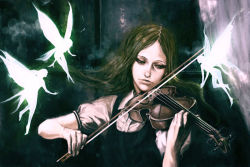 Rule 34 | 1girl, fairy, ikeda masateru, indoors, instrument, lips, original, silhouette, violin