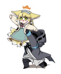 Rule 34 | 1girl, 1other, :3, absurdres, ambiguous gender, animal ears, aqua hairband, aqua skirt, arknights, black coat, black footwear, black gloves, black pants, blonde hair, blush, brown footwear, cardigan, carrying, carrying person, coat, colored tips, commentary request, cross-laced clothes, cross-laced skirt, cross-laced slit, doctor (arknights), fox ears, fox girl, fox tail, frilled hairband, frills, full body, gloves, green eyes, hairband, high-waist skirt, highres, hood, hood up, hooded coat, ingsae, kitsune, korean commentary, kyuubi, long hair, long sleeves, mary janes, mask, multicolored hair, multiple tails, neck ribbon, official alternate costume, on one knee, open cardigan, open clothes, open mouth, pants, puffy long sleeves, puffy sleeves, red ribbon, ribbon, shirt, shoes, simple background, skirt, socks, suzuran (arknights), suzuran (spring praise) (arknights), tail, thumbs up, two-tone hair, white background, white hair, white shirt, white socks, yellow cardigan
