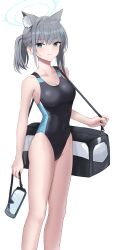 Rule 34 | 1girl, absurdres, bare shoulders, blue archive, blue eyes, grey hair, highres, looking at viewer, shiroko (blue archive), short hair, simple background, solo, swimsuit, tio (005)