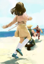 Rule 34 | 1girl, 2boys, beach, capcom, cloud, day, guile, long sleeves, mary janes, multiple boys, outdoors, shoes, skirt, street fighter, what, zangief