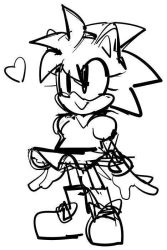 Rule 34 | 1girl, amy rose, animal ears, greyscale, hat, monochrome, short hair, skirt, smile, solo, sonic (series), tail, watatanza