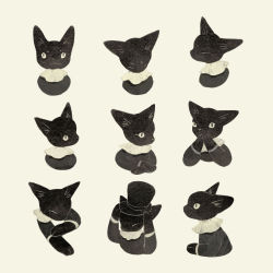 Rule 34 | :3, animal, animal focus, black cat, black headwear, black shirt, cat, clothed animal, collared shirt, expressions, closed eyes, hands on own face, hat, kitten, no humans, original, own hands together, shirt, simple background, slit pupils, smile, tono (rt0no), top hat, yellow eyes