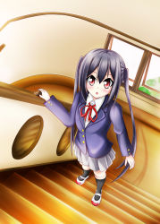 Rule 34 | black hair, k-on!, long hair, looking up, nakano azusa, red eyes, shindou tsukihito, solo, stairs, twintails