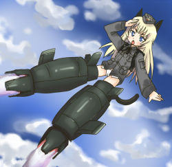 Rule 34 | 00s, 1girl, alosan, animal ears, blonde hair, blue eyes, helma lennartz, solo, strike witches, strike witches: suomus misfits squadron, striker unit, tail, world witches series