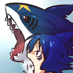Rule 34 | 00s, 1boy, ^^^, anger vein, angry, blue hair, creatures (company), fangs, game freak, gen 3 pokemon, gradient background, hitec, male focus, moemon, nintendo, open mouth, personification, pokemon, pokemon (creature), pokemon rse, red eyes, scar, shark, sharpedo, spiked hair, white background