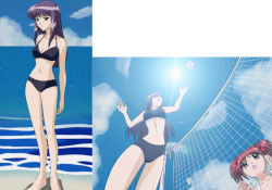 Rule 34 | 2girls, anime screenshot, beach, bikini, fujiwara zakuro, midriff, momomiya ichigo, multiple girls, navel, outdoors, screencap, sky, sun, swimsuit, tokyo mew mew