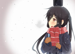 Rule 34 | bad id, bad pixiv id, black hair, brown eyes, coat, gloves, guitar case, ichinose yuu, instrument case, k-on!, long hair, nakano azusa, scarf, school uniform, solo, striped clothes, striped scarf, twintails
