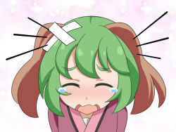 Rule 34 | 1girl, animal ears, cato (monocatienus), commentary, crying, emphasis lines, facing viewer, green hair, kasodani kyouko, open mouth, portrait, short hair, simple background, solo, tears, touhou, wavy mouth