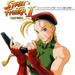 Rule 34 | 1990s (style), 1girl, ahoge, album cover, antenna hair, bare shoulders, beret, braid, breasts, cammy white, capcom, cover, drama cd, elbow gloves, fingerless gloves, gloves, gun, handgun, hat, huge ahoge, large breasts, leotard, long hair, magazine (weapon), murase shuko, muscular, official art, pistol, reloading, retro artstyle, scar, solo, street fighter, street fighter ii (movie), street fighter ii (series), translation request, twin braids, weapon