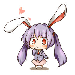 Rule 34 | 1girl, alternate hairstyle, animal ears, bad id, bad pixiv id, blush, chibi, female focus, heart, highres, long hair, necktie, purple hair, rabbit ears, red eyes, red necktie, reisen udongein inaba, simple background, skirt, smile, solo, touhou, twintails, udongein, very long hair, white background, yamato (muchuu paradigm)