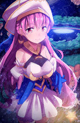 Rule 34 | 1girl, blush, breasts, detached sleeves, highres, large breasts, long hair, looking at viewer, mole, mole under mouth, original, pink hair, pot-palm, red eyes, sky, smile, solo, star (sky), star (symbol), starry sky