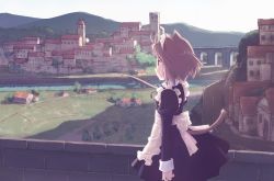 Rule 34 | animal ears, cat ears, cat tail, landscape, maid, nyaou, scenery, short hair, solo, tail, town, tukisima