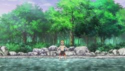 Rule 34 | 10s, 1boy, 1girl, animal ears, animated, animated gif, barefoot, black hair, blush, cat ears, cat tail, dog days, falling, lowres, nature, navel, noir vinocacao, nude, outdoors, red eyes, screencap, cinque izumi, splashing, submerged, tail, water, wet