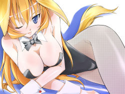 Rule 34 | 00s, 1girl, :p, ;p, animal ears, bad id, bad pixiv id, blue eyes, breasts, charlotte e. yeager, cleavage, fake animal ears, fishnet pantyhose, fishnets, large breasts, leotard, long hair, one eye closed, orange hair, pantyhose, playboy bunny, rabbit ears, rabbit girl, rabbit tail, solo, stargate (artist), strike witches, tail, tongue, tongue out, wink, world witches series
