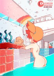Rule 34 | 1girl, animated, animated gif, anus, aqua eyes, artist name, ass, blush, cleft of venus, creatures (company), dated, diives, english text, female focus, from behind, game freak, gym leader, hair tie, half-closed eyes, highres, indoors, leg up, looking at viewer, looking back, misty (pokemon), nintendo, nipples, nude, nudist, open mouth, orange hair, patreon logo, patreon username, pokemon, pokemon lgpe, pool, pussy, shiny skin, shirt, shoes, short hair, side ponytail, solo, talking, text focus, thighs, uncensored, wading, water, watermark, wet
