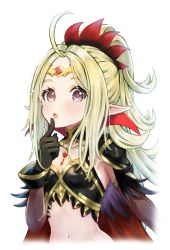 Rule 34 | 1girl, :o, absurdres, ahoge, black gloves, blonde hair, breasts, cape, feathers, fire emblem, fire emblem awakening, fire emblem heroes, gloves, gradient hair, green hair, highres, howaito gyuunyuu, long hair, looking at viewer, multicolored hair, navel, nintendo, nowi (fire emblem), official alternate costume, parted bangs, pointy ears, ponytail, purple eyes, simple background, slit pupils, small breasts, solo, tiara, upper body, very long hair, white background